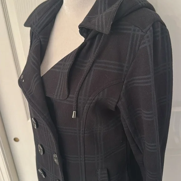 Check Navy Pea Coat - Picture 2 of 6